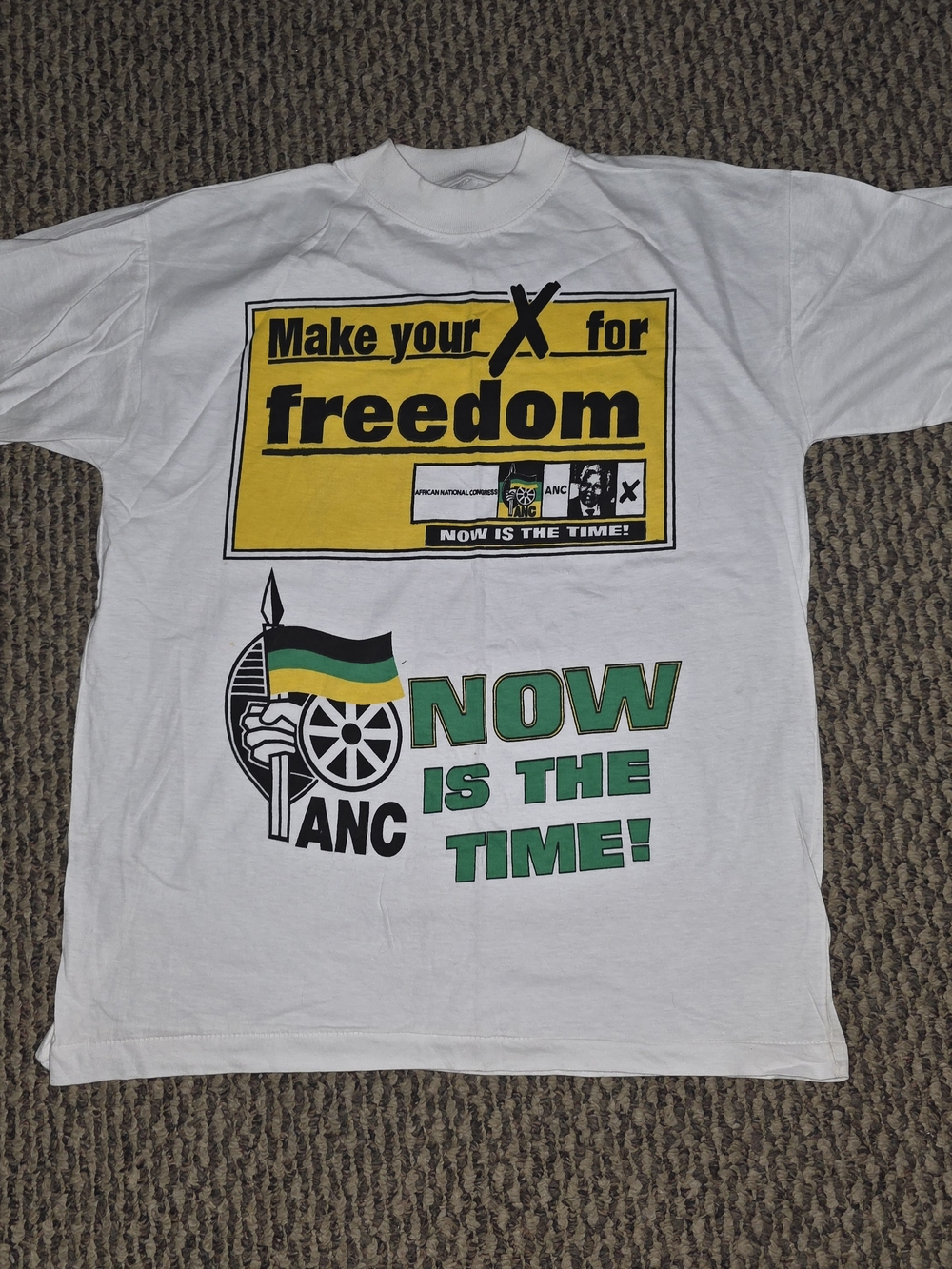 Vintage ANC 'Make Your X for Freedom' White Graphic Tee - Green & Yellow Print